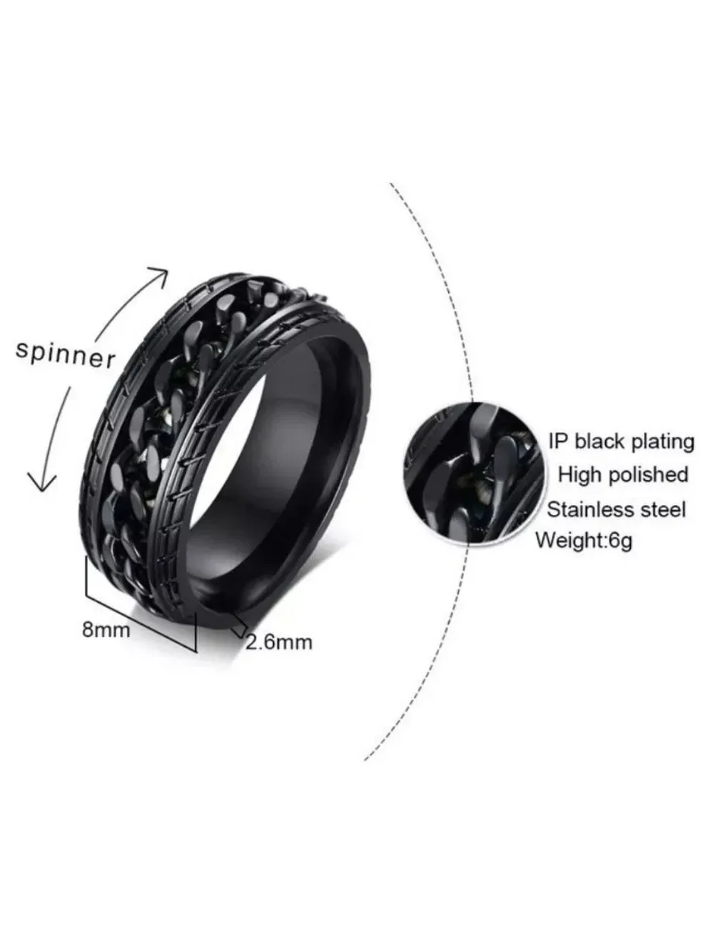 Men's Stainless Steel Spinner Ring - Tire Texture